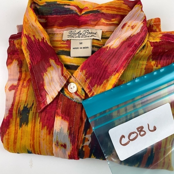 LUCKY Brand Sheer Multicoloured Long  Sleeve Blouse Medium - Picture 8 of 9